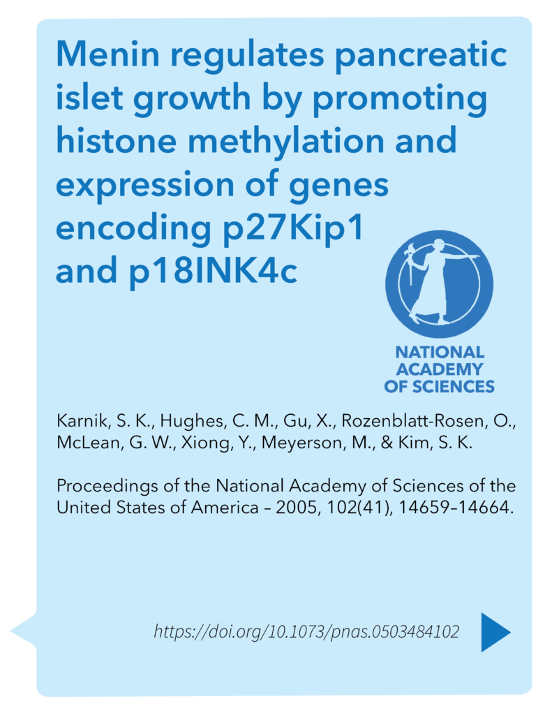 Menin regulates pancreatic islet growth by promoting histone methylation and expression of genes encoding p27Kip1 and p18INK4c