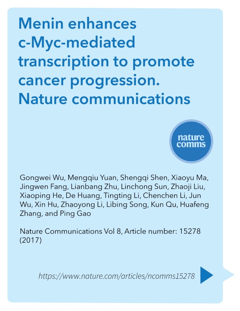 Menin enhances c-Myc-mediated transcription to promote cancer progression. Nature communications