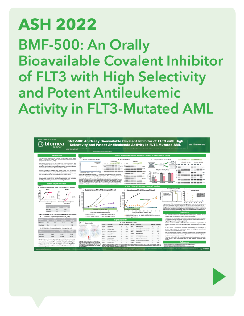 ASH 2022 BMF-500: An Orally Bioavailable Covalent Inhibitor of FLT3 with High Selectivity and Potent Antileukemic Activity in FLT3-Mutated AML